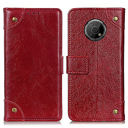 Etui en PU texture nappa, bouton décoratif en laiton, rouge pour votre Nokia G300