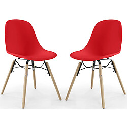 ICONIK INTERIOR Chaise de Salle à Manger - Design Scandinave - Pieds en Bois - Lot de 2 - Skögur Rouge