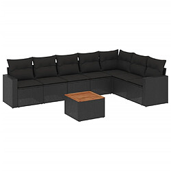 vidaXL Salon de jardin 8 pcs avec coussins noir résine tressée