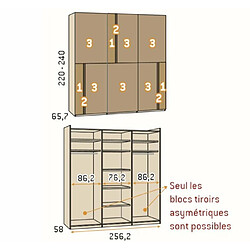 Inside 75 Armoire 3 portes coulissantes Noa standard 256,2 x 220 Structure Polar façade Luxor Cobalto Laquée