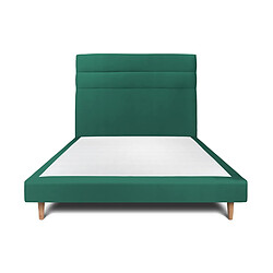 Sommeil de plomb Lit 135x190cm avec tête de lit lignes velours et sommier tapissier vert - Hauteur totale : 29cm