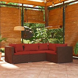 Maison Chic Salon de jardin 4 pcs + coussins - Mobilier/Meubles de jardin - Table et chaises d'extérieur Résine tressée Marron -MN94896