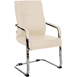 Decoshop26 Fauteuil de bureau chaise visiteur sans roulettes piétement luge en métal chromé et assise en tissu crème 10_0003358