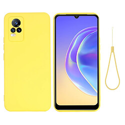 Coque en silicone qualité, antichoc, découpe précise couleur unie avec sangle jaune pour votre Vivo V21e 4G/Y73