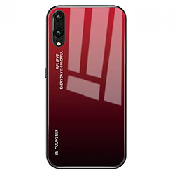 Wewoo Coque Pour Huawei P20 Gradient Color Glass Case Rouge