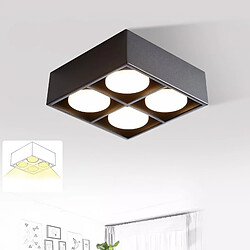 NETTLIFE 4 Spots de plafond LED en saillie noir orientables blanc chaud GX53 4x5W carrés modernes pour salon cuisine salle à manger bureau couloir