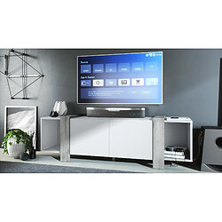 Mpc Meuble TV Blanc Mat Et Aspect Béton (lxhxp) : 149 X 45,5 X 34 Cm