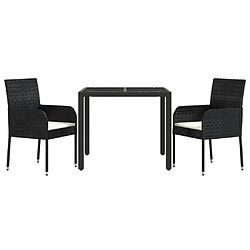 Avis Salle à manger de jardin 3 pcs avec coussins,Table et chaise à dîner Noir -MN14880