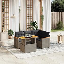 vidaXL Salon de jardin 5 pcs avec coussins gris résine tressée