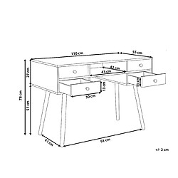 Beliani Bureau blanc / bois clair avec 4 tiroirs 110 x 55 cm LEVIN