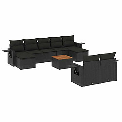 Maison Chic Salon de jardin 10 pcs avec coussins | Ensemble de Table et chaises | Mobilier d'Extérieur noir résine tressée -GKD77104