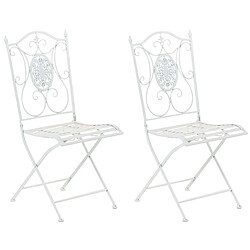 Decoshop26 Lot de 2 chaises de jardin balcon terrasse design rustique pliable en métal blanc 10_0002876