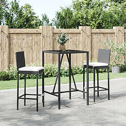 vidaXL Ensemble de bar de jardin 3 pcs avec coussins noir poly rotin