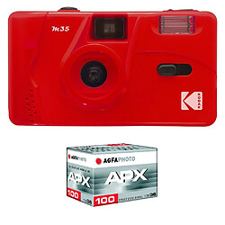 KODAK Pack M35 Argentique + Pellicule APX 100, 36 poses - Appareil Photo Kodak Rechargeable 35mm Scarlet, Objectif Grand Angle Fixe - Scarlet