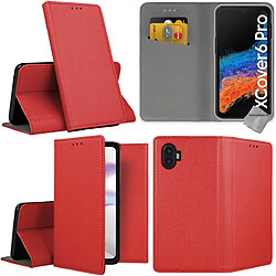 Htdmobiles Housse pour Samsung Galaxy Xcover 6 Pro - etui coque pochette portefeuille + verre trempe - ROUGE MAGNET