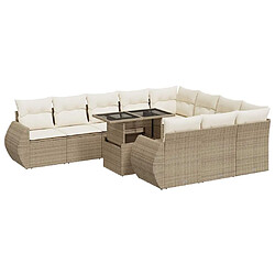 vidaXL Salon de jardin 11 pcs avec coussins beige résine tressée