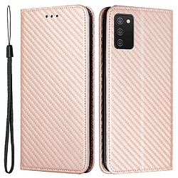 Etui en PU + TPU texture en fibre de carbone, fermeture magnétique avec support or rose pour votre Samsung Galaxy A02s (164.2x75.9x9.1mm)