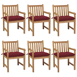 vidaXL Chaises de jardin lot de 6 avec coussins bordeaux Teck solide