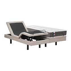 Vente-Unique Lit électrique de relaxation déco + matelas 100% latex 3 zones - 2 x 90 x 200 cm - Tissu - Beige - PANISOLA de DREAMEA