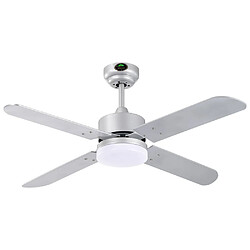 Ventilateur de plafond KENIA argent, 4 pales réversibles, 18W LED 3000|4000|6500K, H40xP.107cm