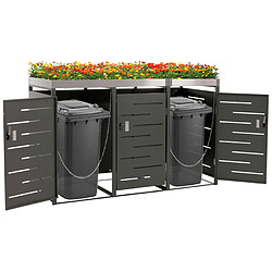 Decoshop26 Abris poubelle verrouillable avec bac à plantes capacité de 80 à 240 litres acier inoxydable-métal 125x198x84 cm 04_0008231