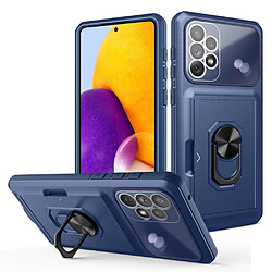 Coque en TPU + acrylique antichoc avec béquille en anneau et porte-carte Saphir/bleu pour votre Samsung Galaxy A72 4G/5G