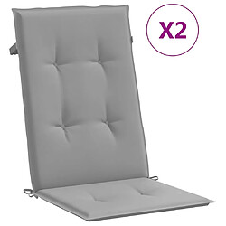 vidaXL Coussins de chaise de jardin à dossier haut lot de 2 gris tissu