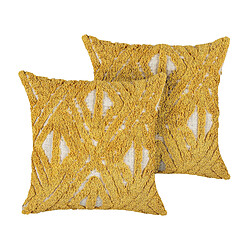 Beliani Coussin ALCEA Coton 45 x 45 cm Géométrique Touffeté Jaune