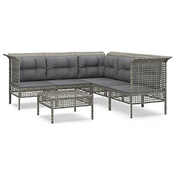 Maison Chic Salon de jardin 6 pcs + coussins - Mobilier/Meubles de jardin - Table et chaises d'extérieur Gris Résine tressée -MN65877