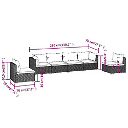 vidaXL Salon de jardin 6 pcs avec coussins Résine tressée Marron pas cher