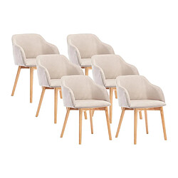 Vente-Unique Lot de 6 chaises avec accoudoirs en tissu et bois d'hévéa - Beige - JELISA