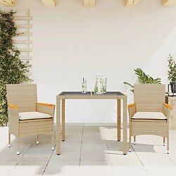 vidaXL Ensemble à manger de jardin et coussins 3 pcs beige rotin verre