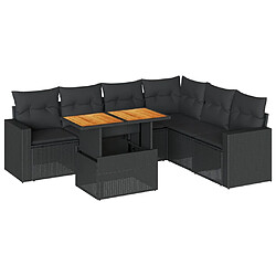 vidaXL Salon de jardin 7 pcs avec coussins noir résine tressée