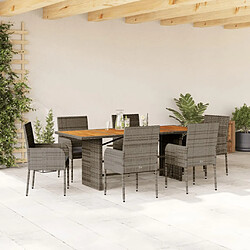 vidaXL Ensemble à manger de jardin et coussins 7 pcs gris rotin