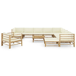 Maison Chic Salon de jardin 12pcs + coussins - Mobilier/Meubles de jardin - Table et chaises d'extérieur blanc crème Bambou -MN48787