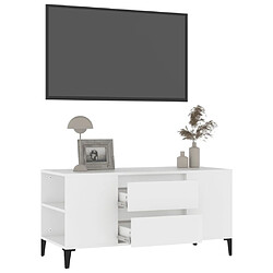 Maison Chic Meuble TV scandinave - Banc TV pour salon Blanc 102x44,5x50 cm Bois d'ingénierie -MN53387 pas cher