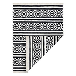 RUGSX Tapis TWIN 22996 géométrique, rayures Coton, double face Franges écologiques - noir crème 160x220 cm