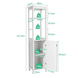 Helloshop26 Meuble de rangement salle de bain meuble colonne autoportante avec étagère à 3 niveaux 40 x 32 x 161,5 cm blanc 20_0008863