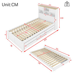 Avis KOMHTOM Lit plat blanc 90 * 200cm avec plusieurs treillis de rangement à la tête du lit avec lit gigogne, trois tiroirs