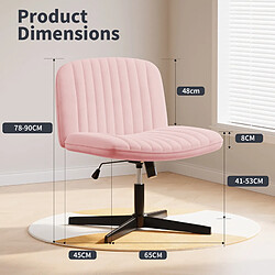 Chaise de bureau sans roulettes Rattantree Chaise de bureau sans accoudoirs Chaise de bureau à pieds croisés Chaise en tissu velours Chaise d'ordinateur pivotante réglable en hauteur Rose