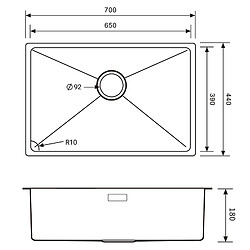 Évier de Cuisine 1 Bac,AURALUM MAX Evier cuisine 45 x 45 cm,Evier inox avec Siphon,Évier Acier inoxydable brossé Carré, Montage Encastré ou Supérieur pas cher