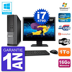 PC Dell 3020 SFF Ecran 22" Intel i7-4790 RAM 16Go Disque 1To Graveur DVD Wifi W7 - Occasion