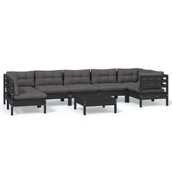 Maison Chic Salon de jardin 8 pcs + coussins - Mobilier/Meubles de jardin - Table et chaises d'extérieur Noir Bois de pin massif -MN99502