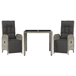 Avis Salle à manger de jardin 3 pcs,Table et chaise à dîner avec coussins Gris -MN84139