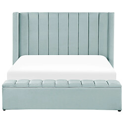 Acheter Beliani Lit double en velours vert menthe avec banc coffre 160 x 200 cm NOYERS