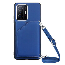 Coque en TPU + PU avec béquille, porte-cartes et bandoulière saphire pour votre Xiaomi 11T/11T Pro