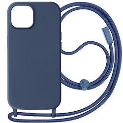 Avizar Coque Cordon pour iPhone 15 Plus Lanière Tour du Cou 80cm série Corda Bleu Nuit