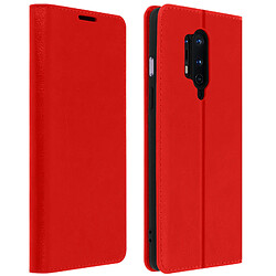 Avizar Étui OnePlus 8 Pro Cuir Véritable Porte cartes Support Vidéo rouge