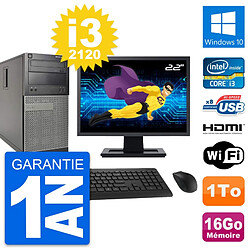 PC Tour Dell 390 MT Ecran 22" i3-2120 RAM 16Go Disque 1To HDMI Windows 10 Wifi - Occasion