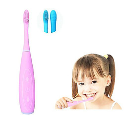 Universal Ensemble de brosses à dents électriques rechargeables pour enfants, tête de brosse en silicone, 2 têtes de brosse (rose)